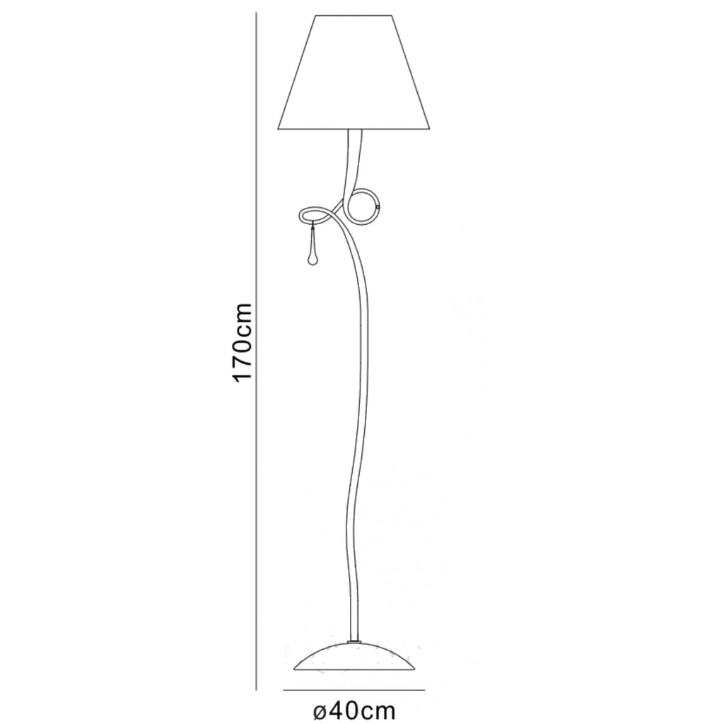 M0533 Paola Floor Lamp 1 Light E27 Silver Painted Black Shade & Black Glass Droplets
