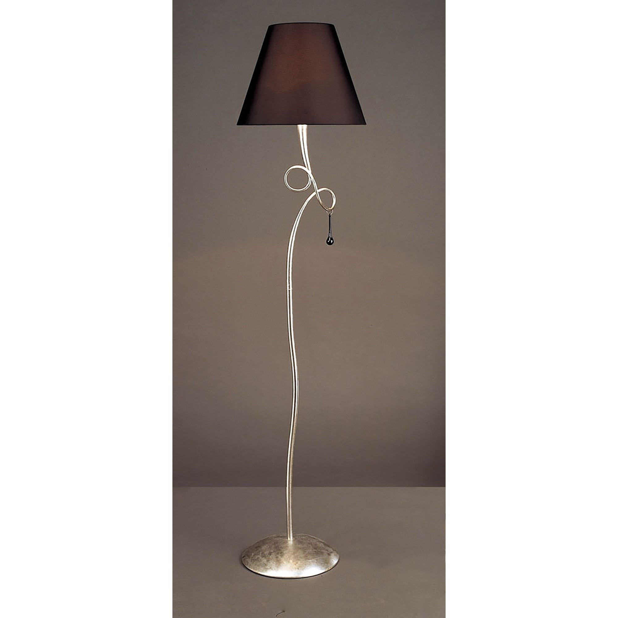 M0533 Paola Floor Lamp 1 Light E27 Silver Painted Black Shade & Black Glass Droplets