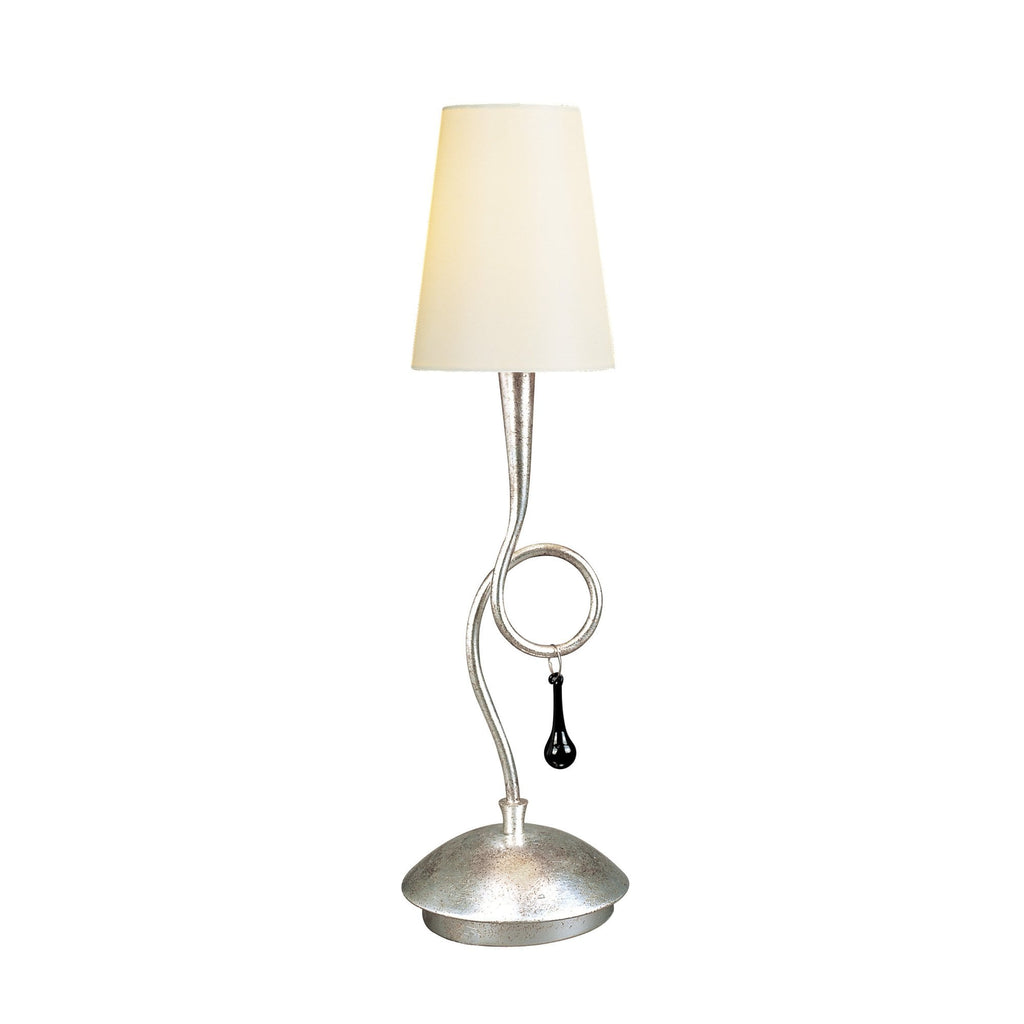 M0535/CS Paola Table Lamp 1 Light E14 Silver Painted Cream Shade & Black Glass Droplets