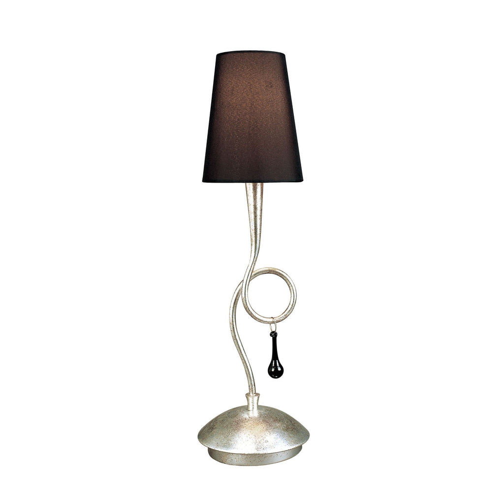 M0535 Paola Table Lamp 1 Light E14 Silver Painted Black Shade & Black Glass Droplets