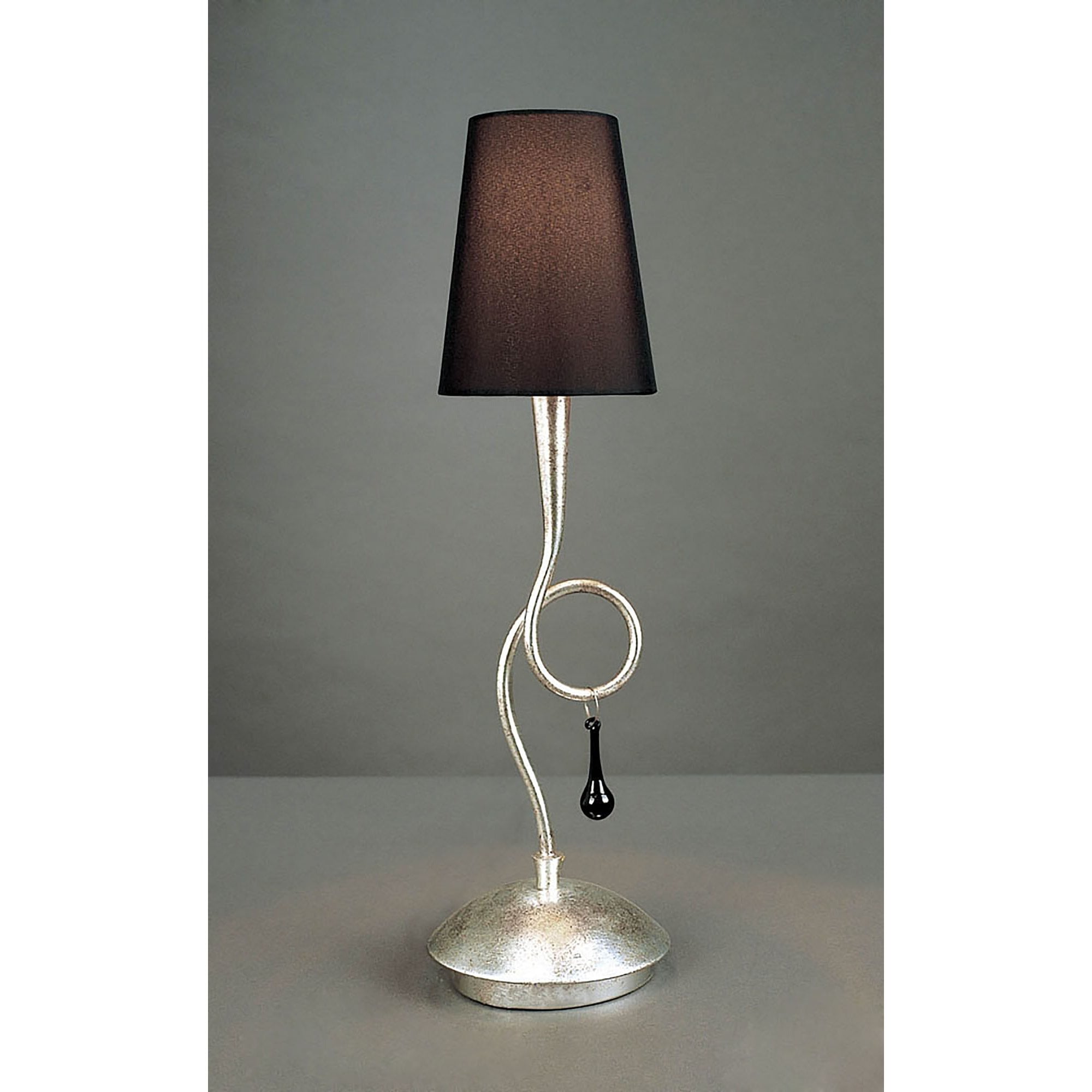 M0535 Paola Table Lamp 1 Light E14 Silver Painted Black Shade & Black Glass Droplets
