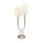 M0536/CS Paola Table Lamp 2 Light E14 Silver Painted Cream Shades