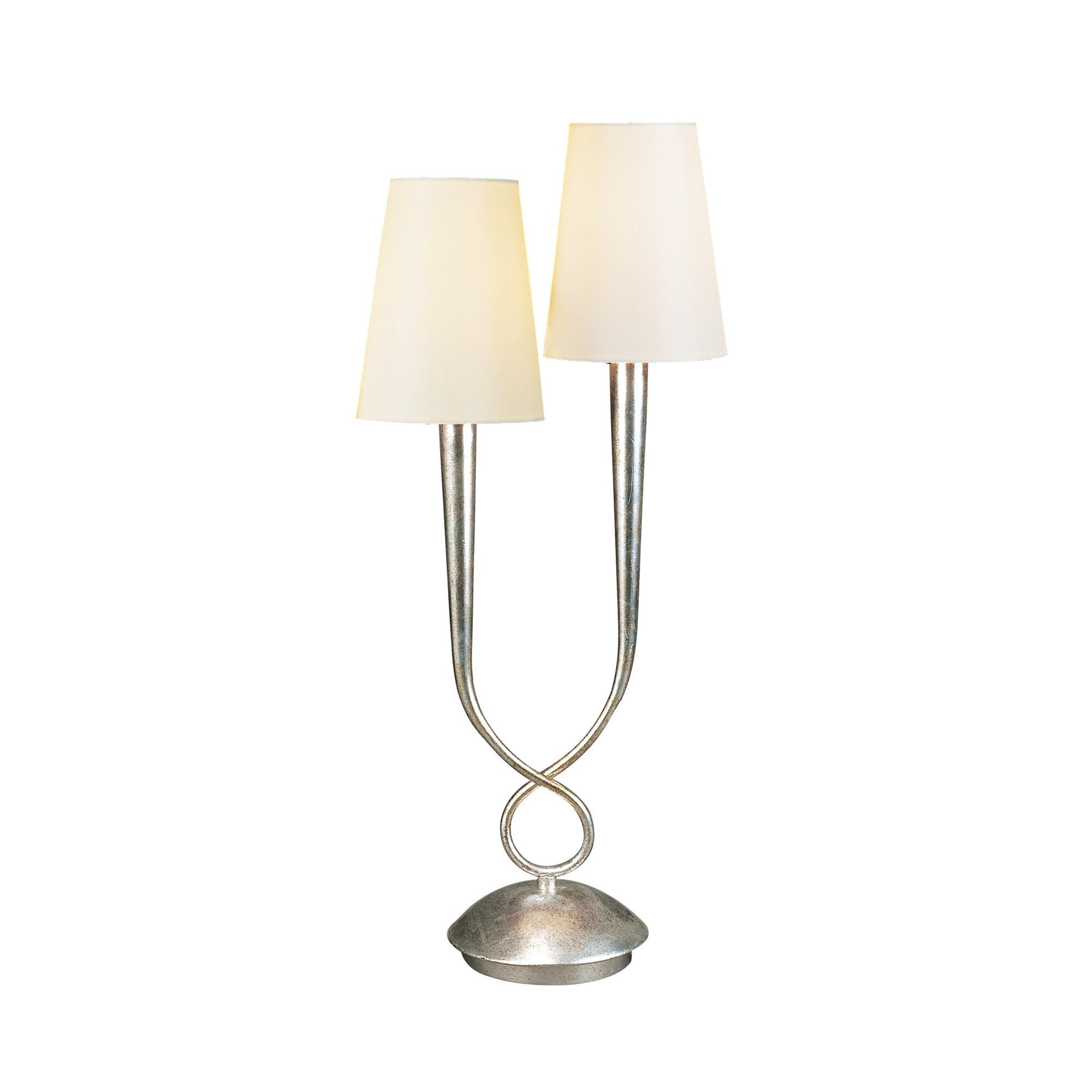 M0536/CS Paola Table Lamp 2 Light E14 Silver Painted Cream Shades
