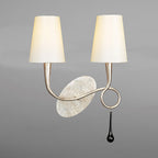 M0537/S/CS Paola Wall Lamp Switched 2 Light E14 Silver Painted Cream Shades & Black Glass Droplets