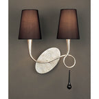 M0537/S Paola Wall Lamp Switched 2 Light E14 Silver Painted Black Shades & Black Glass Droplets