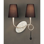 M0537 Paola Wall Lamp 2 Light E14 Silver Painted Black Shades & Black Glass Droplets