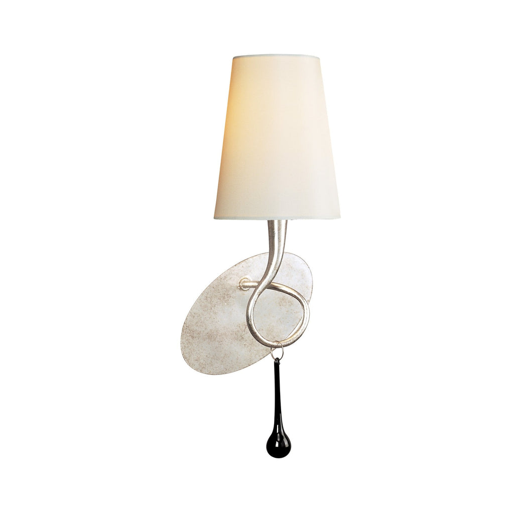 M0538/S/CS Paola Wall Lamp Switched 1 Light E14 Silver Painted Cream Shade & Black Glass Droplets
