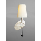 M0538/S/CS Paola Wall Lamp Switched 1 Light E14 Silver Painted Cream Shade & Black Glass Droplets
