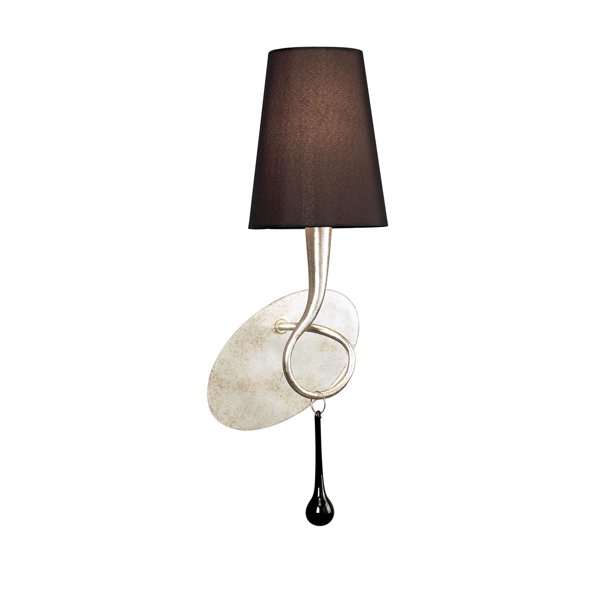 M0538/S Paola Wall Lamp Switched 1 Light E14 Silver Painted Black Shade & Black Glass Droplets