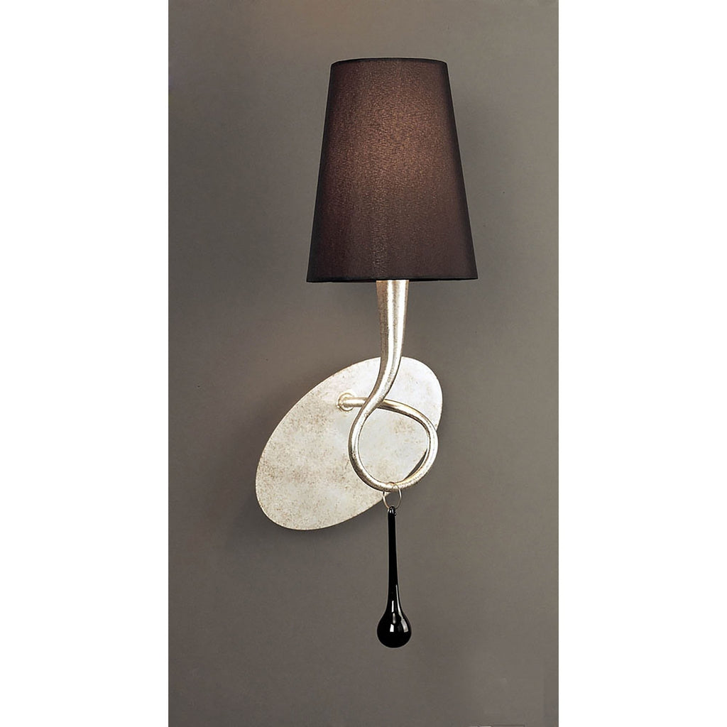 M0538 Paola Wall Lamp 1 Light E14 Silver Painted Black Shade & Black Glass Droplets