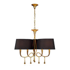 M0540/BS Paola Pendant 3 Arm 6 Light E14 Gold Painted Black Shades & Amber Glass Droplets
