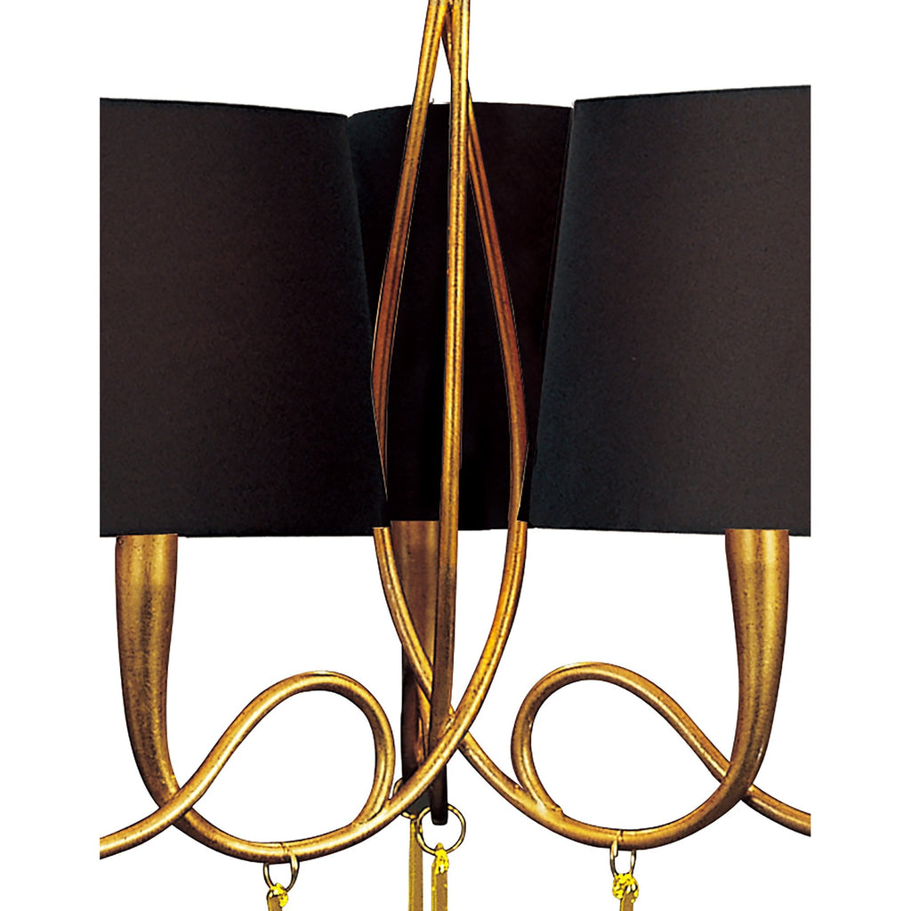 M0540/BS Paola Pendant 3 Arm 6 Light E14 Gold Painted Black Shades & Amber Glass Droplets