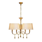 M0540 Paola Pendant 3 Arm 6 Light E14 Gold Painted Cream Shades & Amber Glass Droplets
