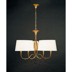 M0540 Paola Pendant 3 Arm 6 Light E14 Gold Painted Cream Shades & Amber Glass Droplets