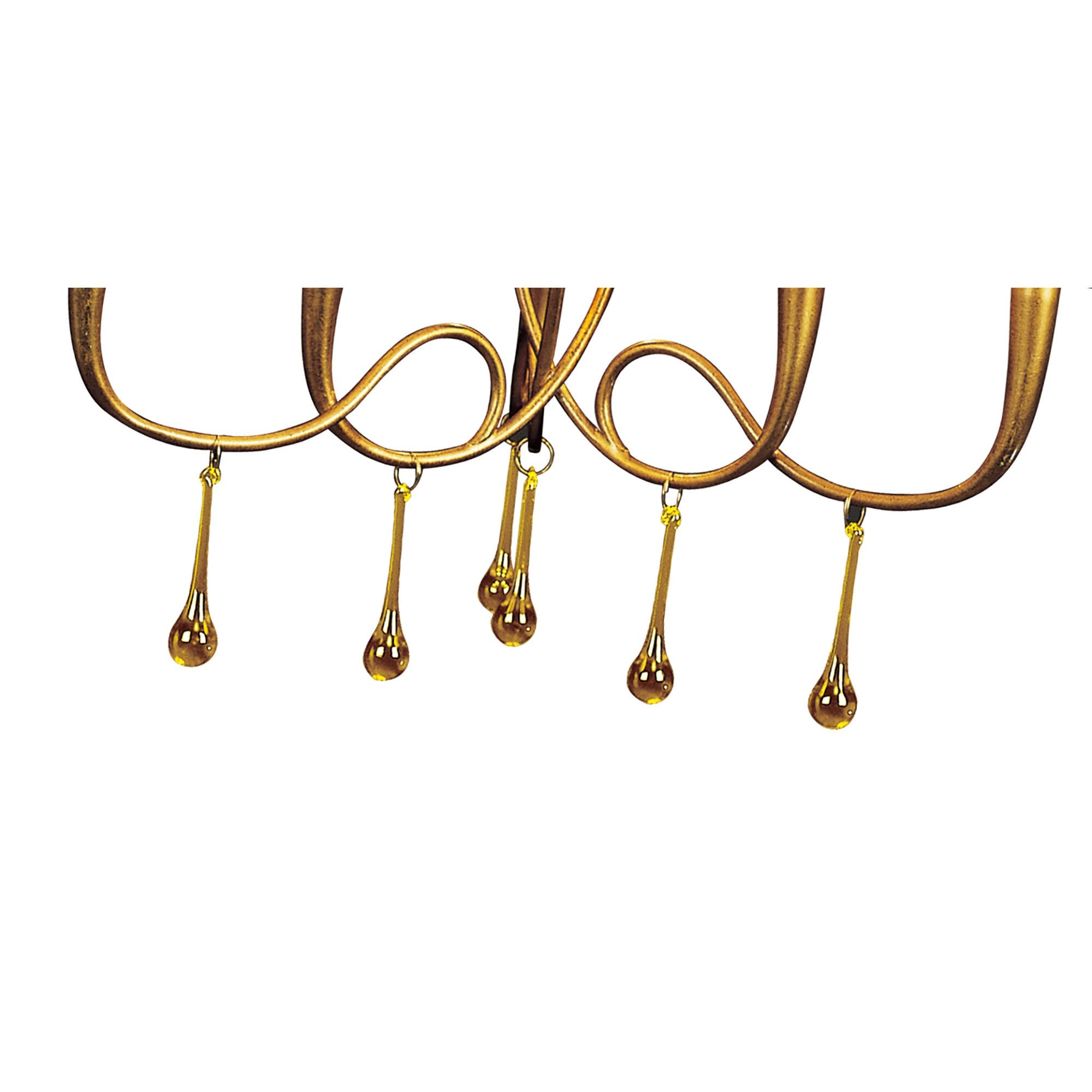 M0540 Paola Pendant 3 Arm 6 Light E14 Gold Painted Cream Shades & Amber Glass Droplets