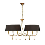 M0541/BS Paola Linear Pendant 2 Arm 6 Light E14 Gold Painted Black Shades & Amber Glass Droplets
