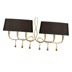M0541/BS Paola Linear Pendant 2 Arm 6 Light E14 Gold Painted Black Shades & Amber Glass Droplets