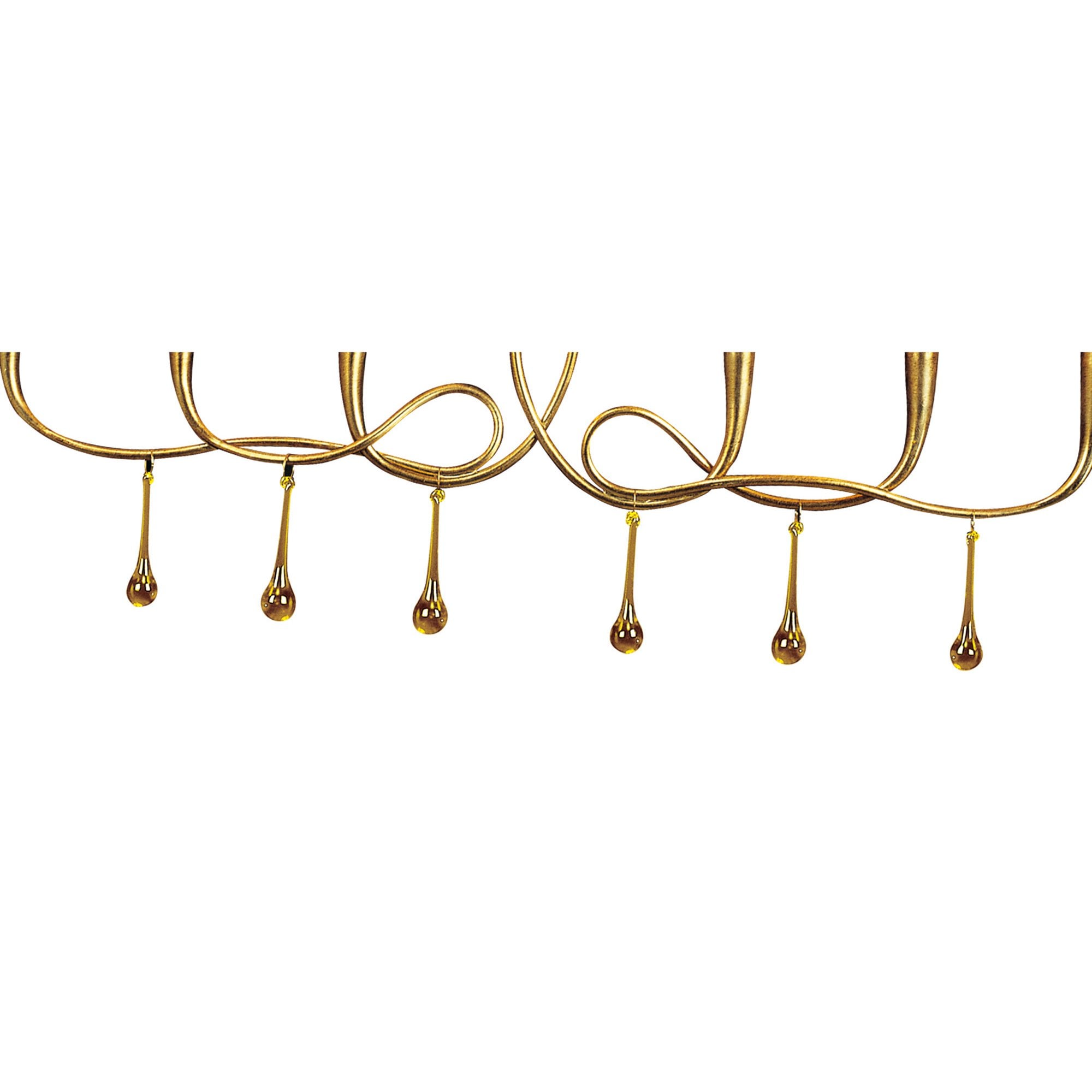 M0541/BS Paola Linear Pendant 2 Arm 6 Light E14 Gold Painted Black Shades & Amber Glass Droplets