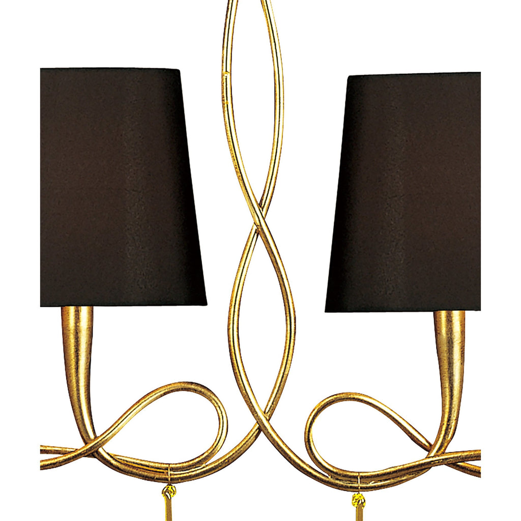 M0541/BS Paola Linear Pendant 2 Arm 6 Light E14 Gold Painted Black Shades & Amber Glass Droplets
