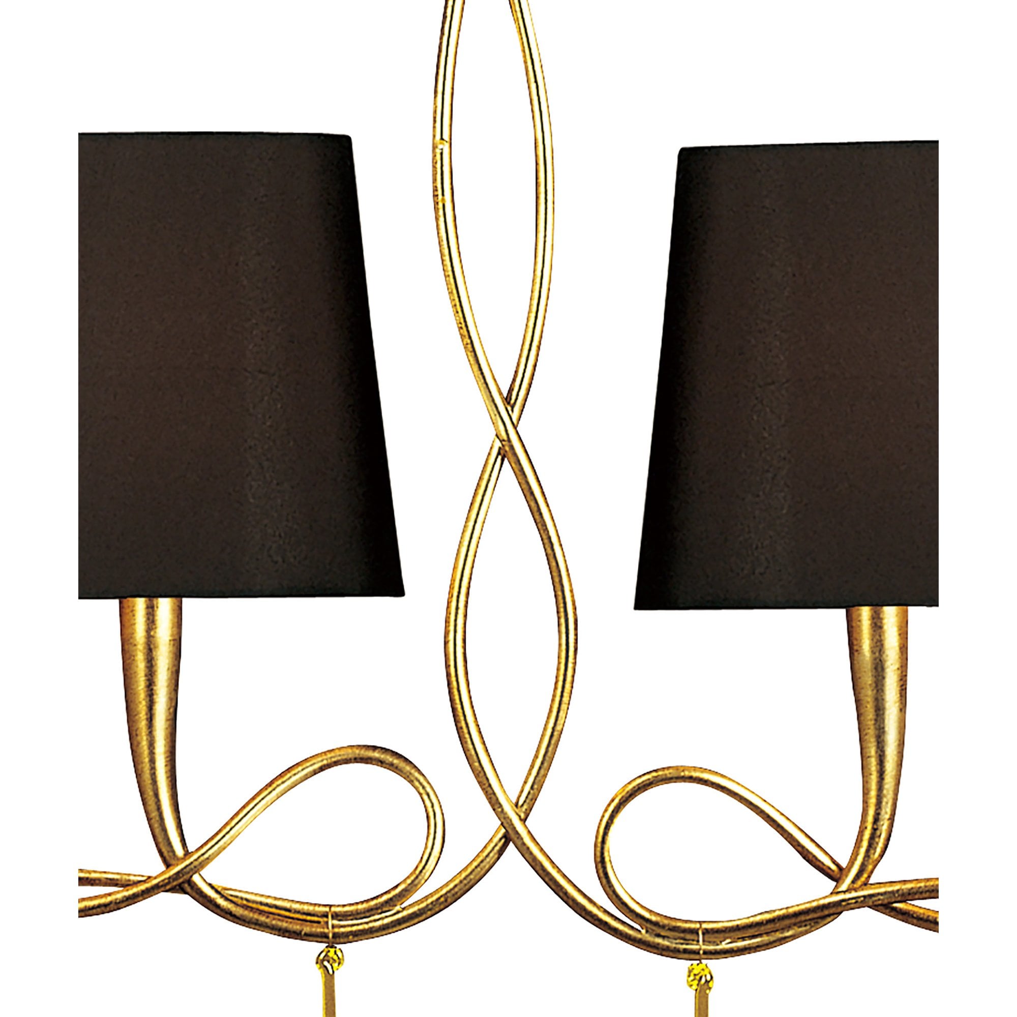 M0541/BS Paola Linear Pendant 2 Arm 6 Light E14 Gold Painted Black Shades & Amber Glass Droplets