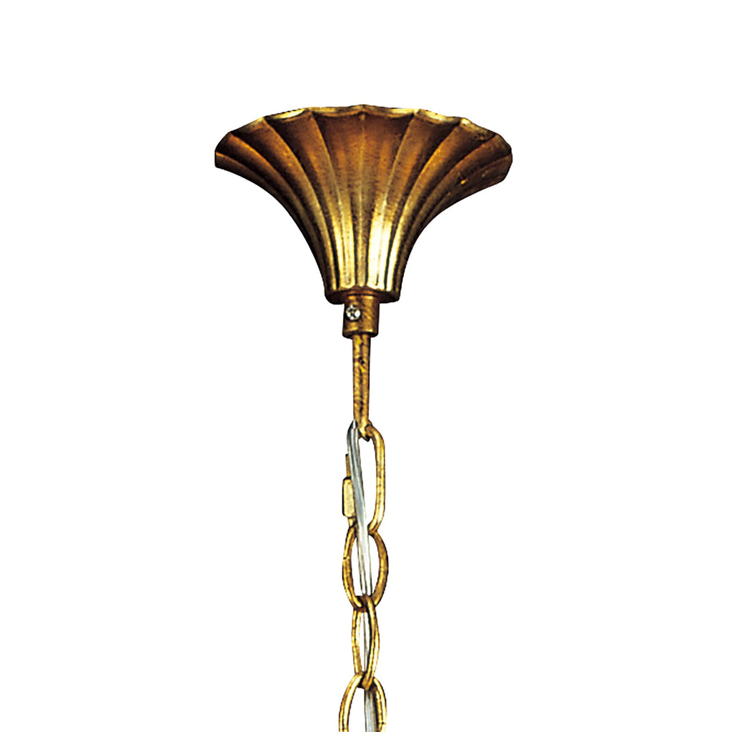 M0541 Paola Linear Pendant 2 Arm 6 Light E14 Gold Painted Cream Shades & Amber Glass Droplets