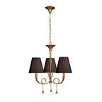 M0542/BS Paola Pendant 3 Light E14 Gold Painted Black Shades & Amber Glass Droplets