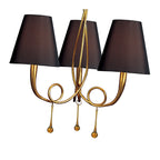 M0542/BS Paola Pendant 3 Light E14 Gold Painted Black Shades & Amber Glass Droplets