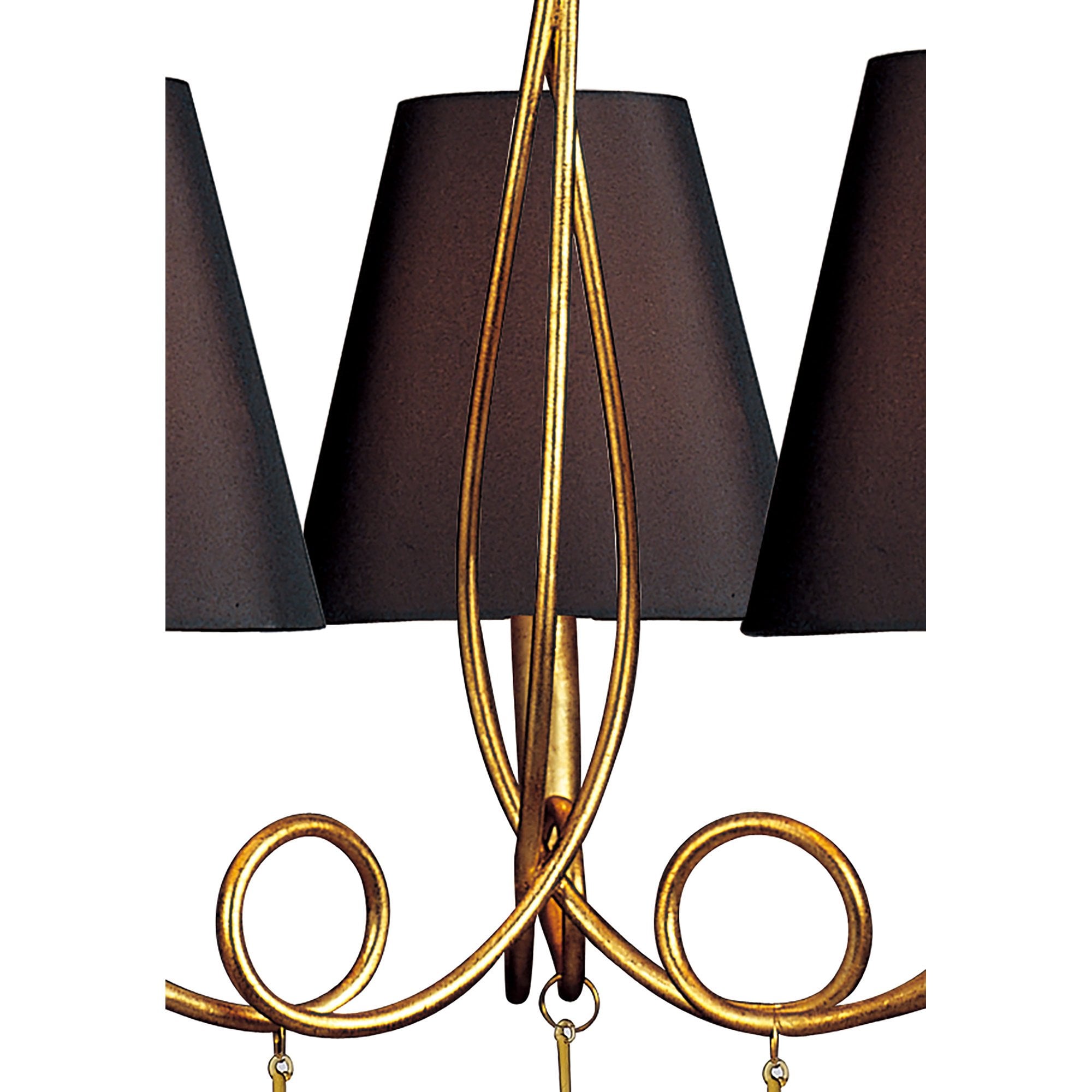 M0542/BS Paola Pendant 3 Light E14 Gold Painted Black Shades & Amber Glass Droplets