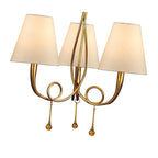 M0542 Paola Pendant 3 Light E14 Gold Painted Cream Shades & Amber Glass Droplets