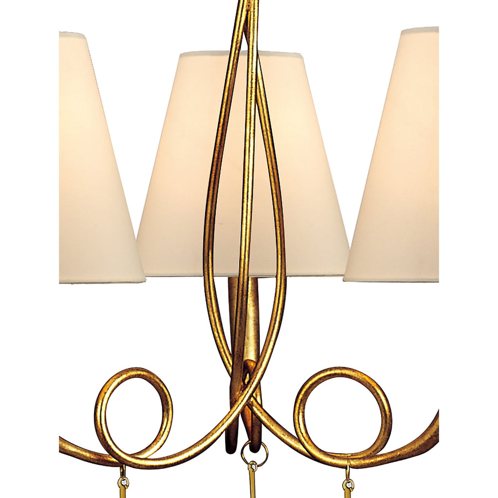M0542 Paola Pendant 3 Light E14 Gold Painted Cream Shades & Amber Glass Droplets
