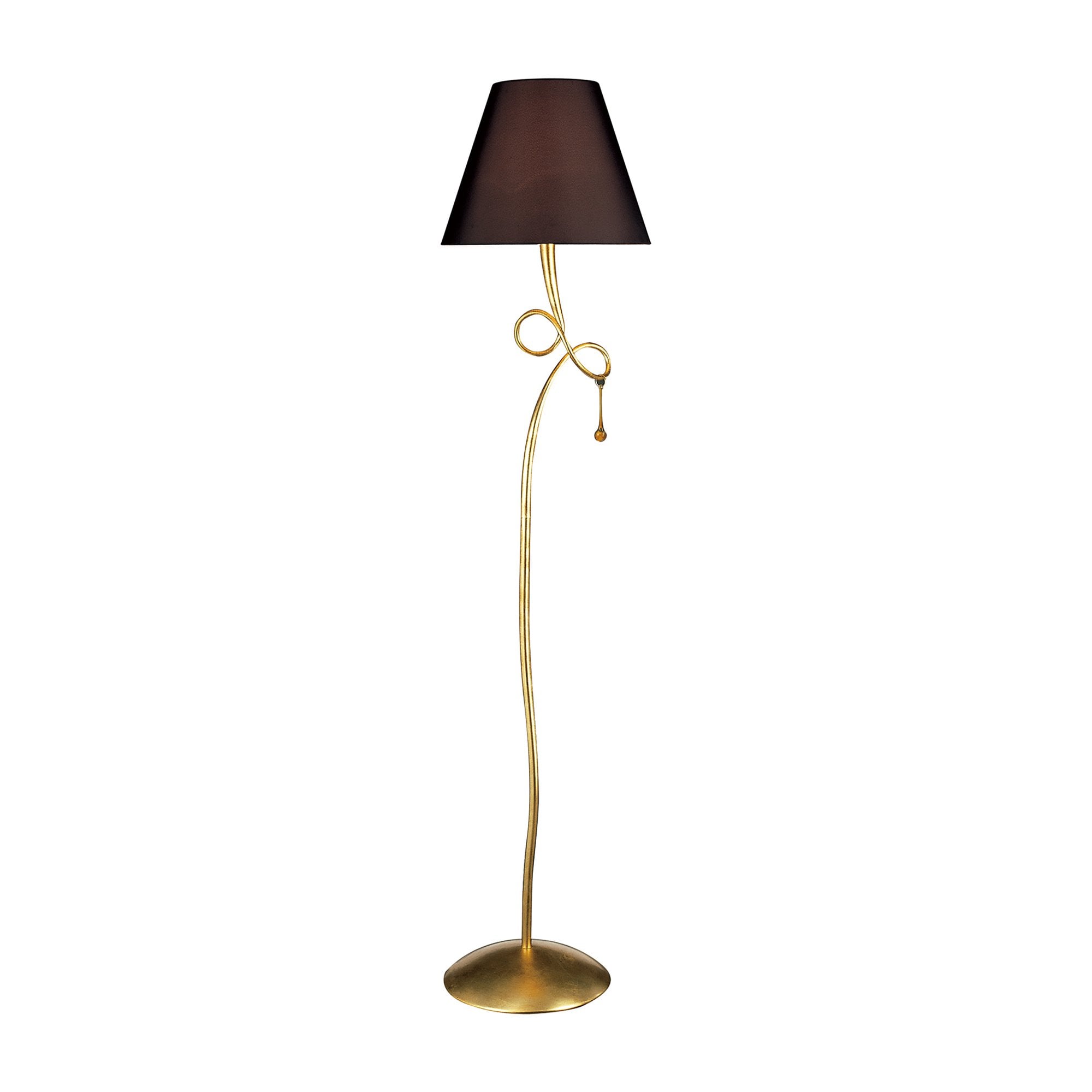 M0543/BS Paola Floor Lamp 1 Light E27 Gold Painted Black Shade & Amber Glass Droplets