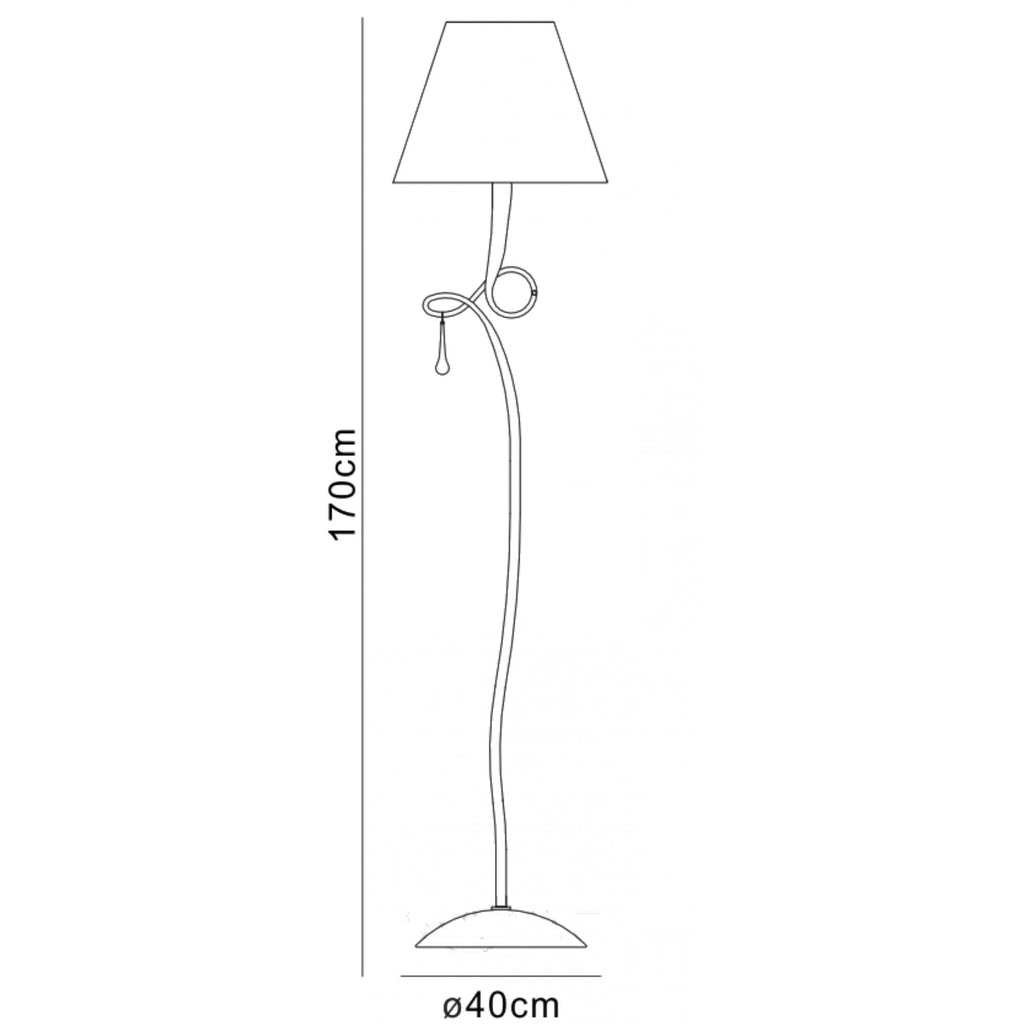 M0543/BS Paola Floor Lamp 1 Light E27 Gold Painted Black Shade & Amber Glass Droplets
