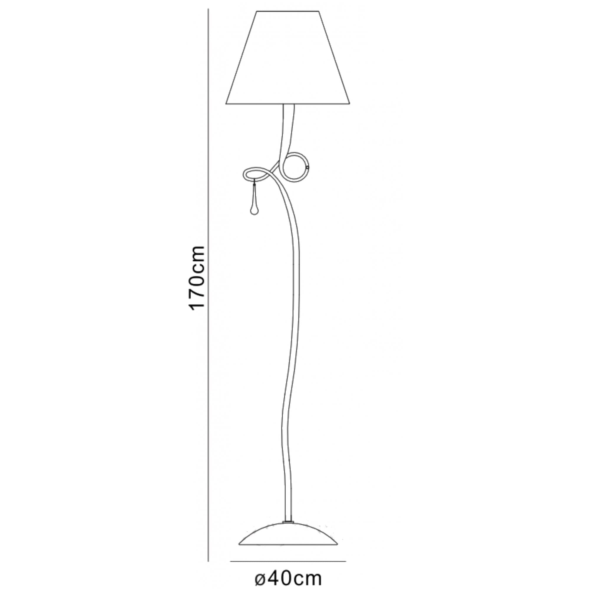 Paola Floor  Lamp 1 Light E27 Gold Painted Cream Shade & Amber Glass Droplets
