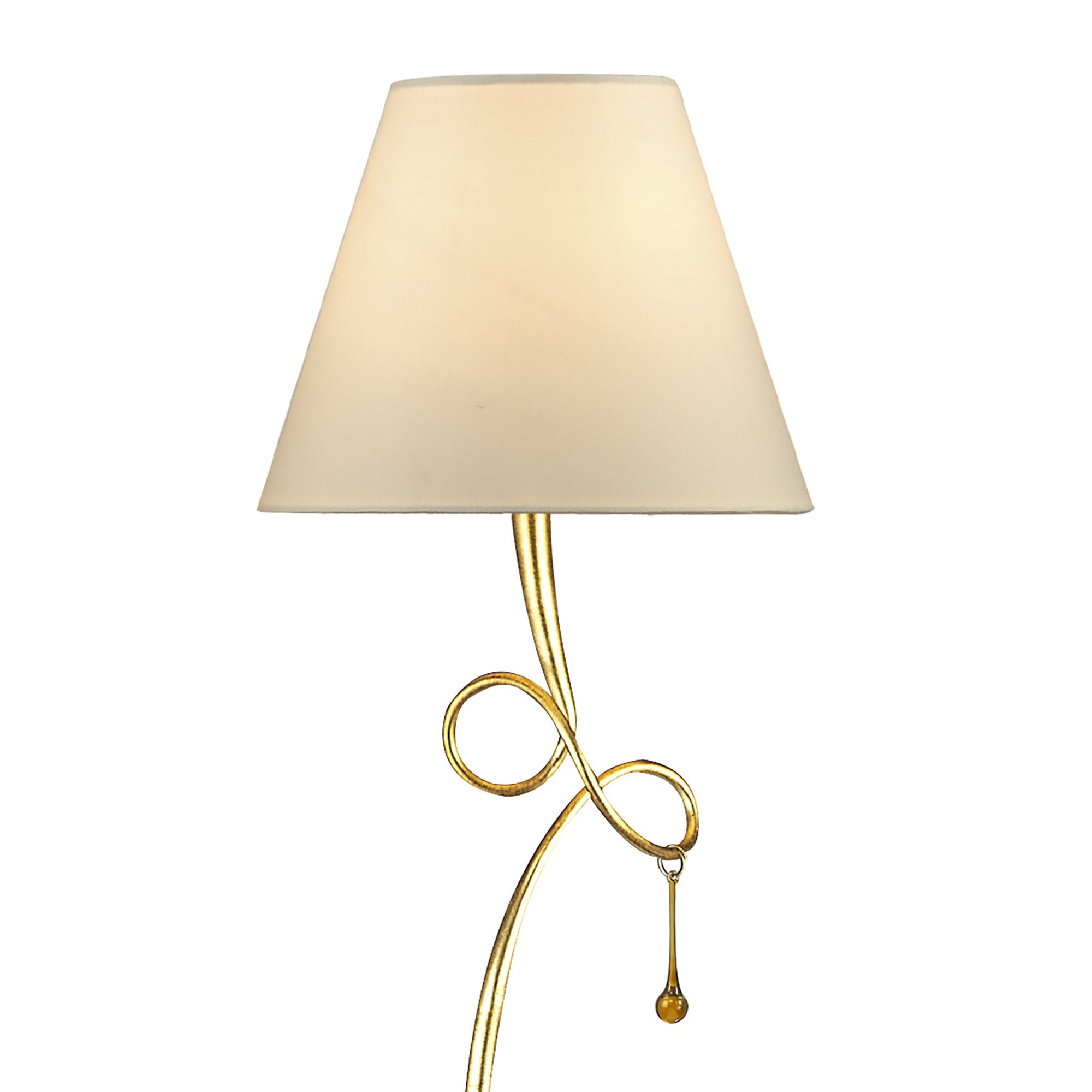 Paola Floor  Lamp 1 Light E27 Gold Painted Cream Shade & Amber Glass Droplets