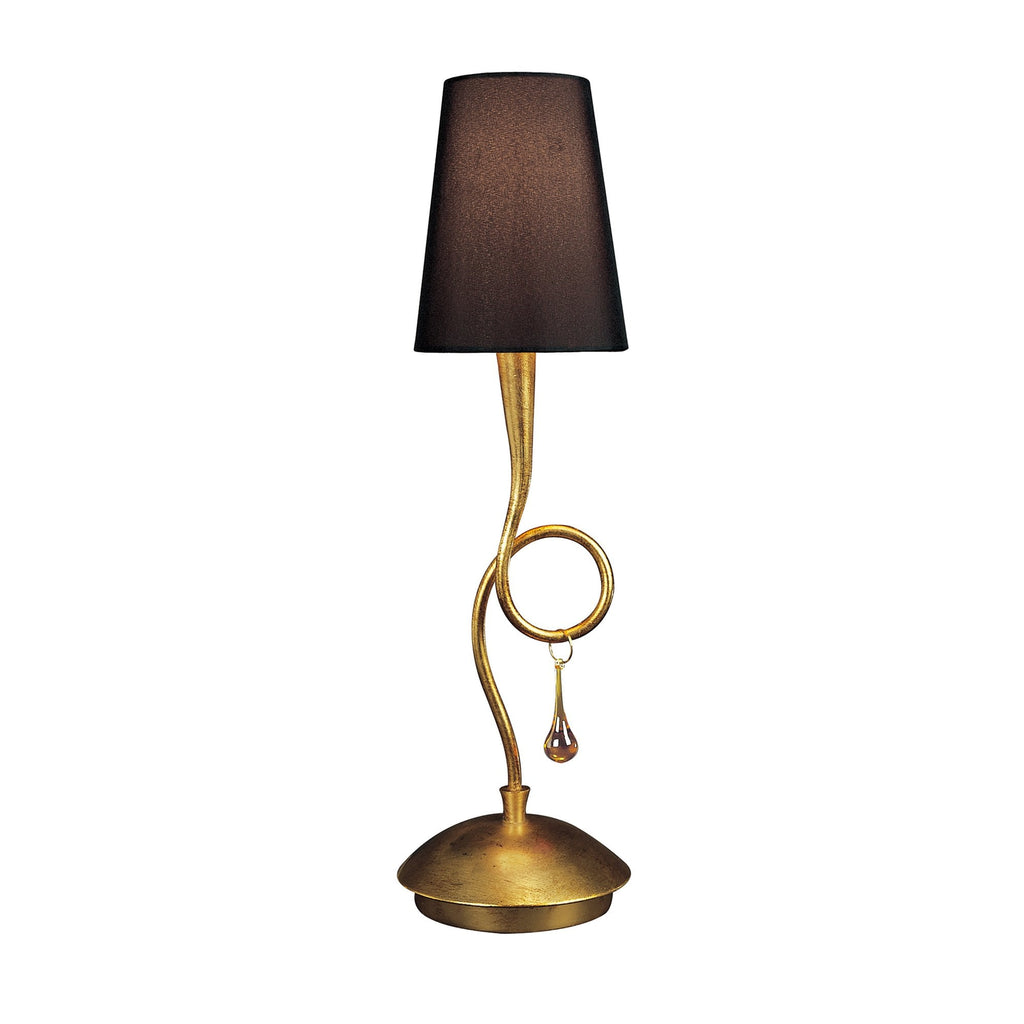 M0545/BS Paola Table Lamp 1 Light E14 Gold Painted Black Shade & Amber Glass Droplets