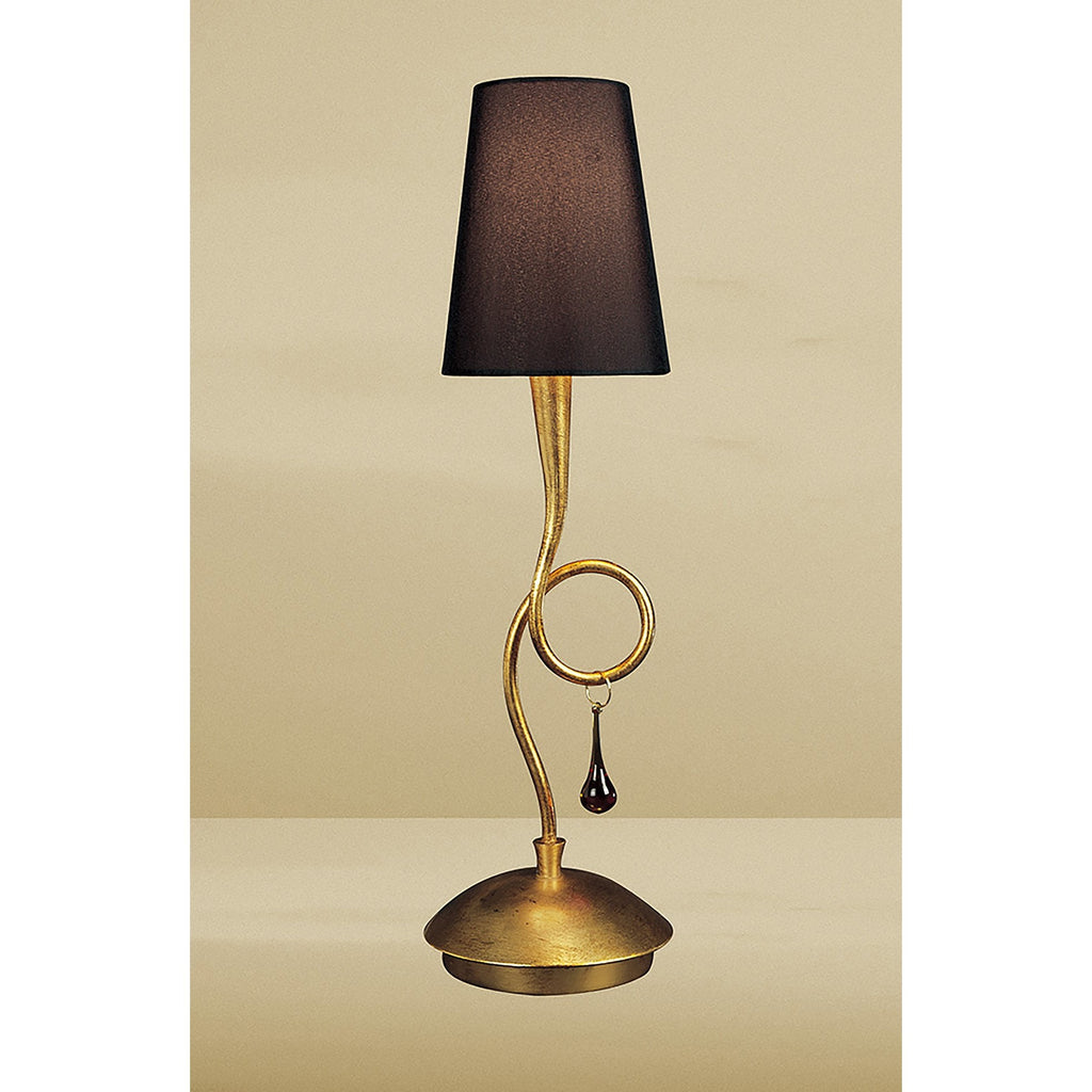 M0545/BS Paola Table Lamp 1 Light E14 Gold Painted Black Shade & Amber Glass Droplets