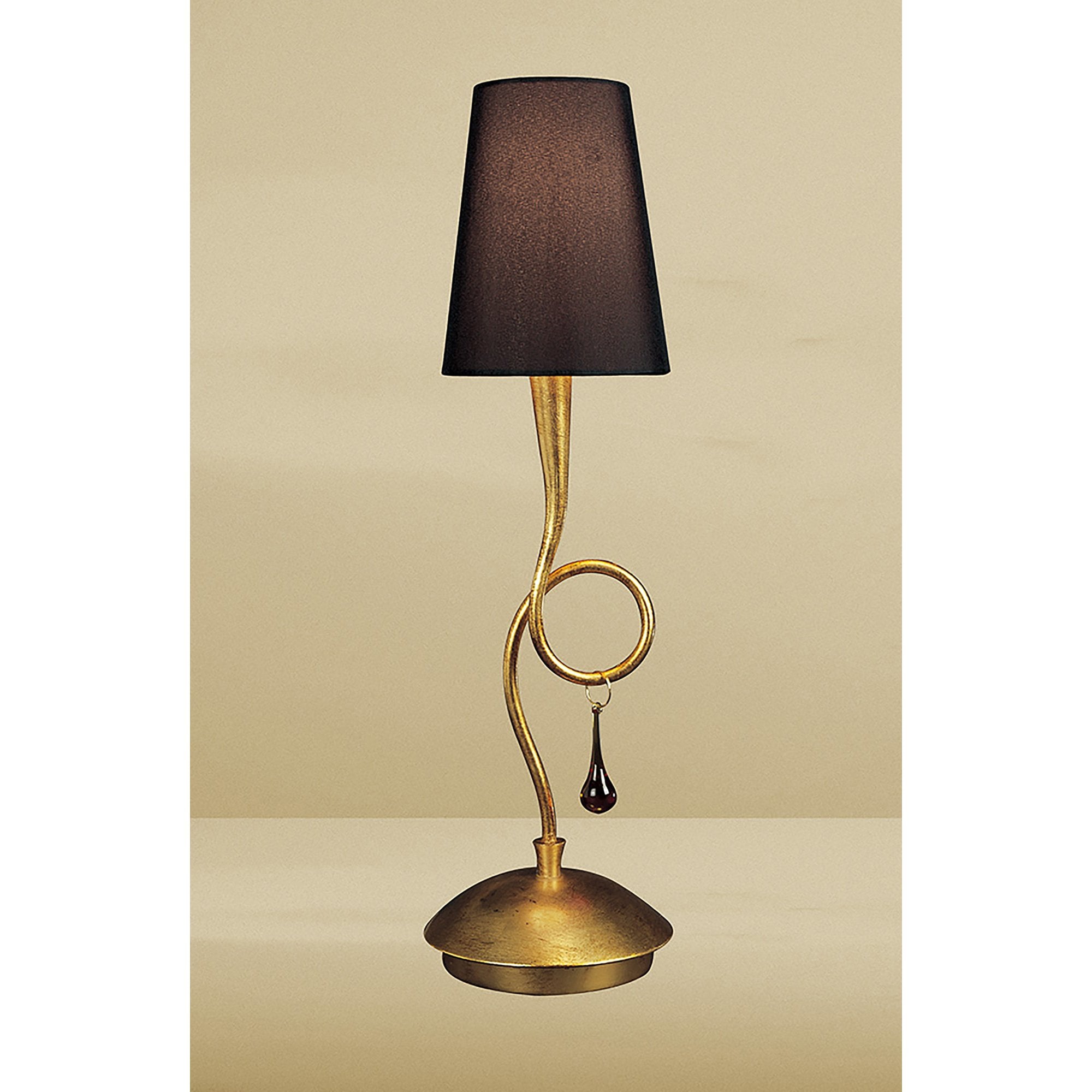 M0545/BS Paola Table Lamp 1 Light E14 Gold Painted Black Shade & Amber Glass Droplets