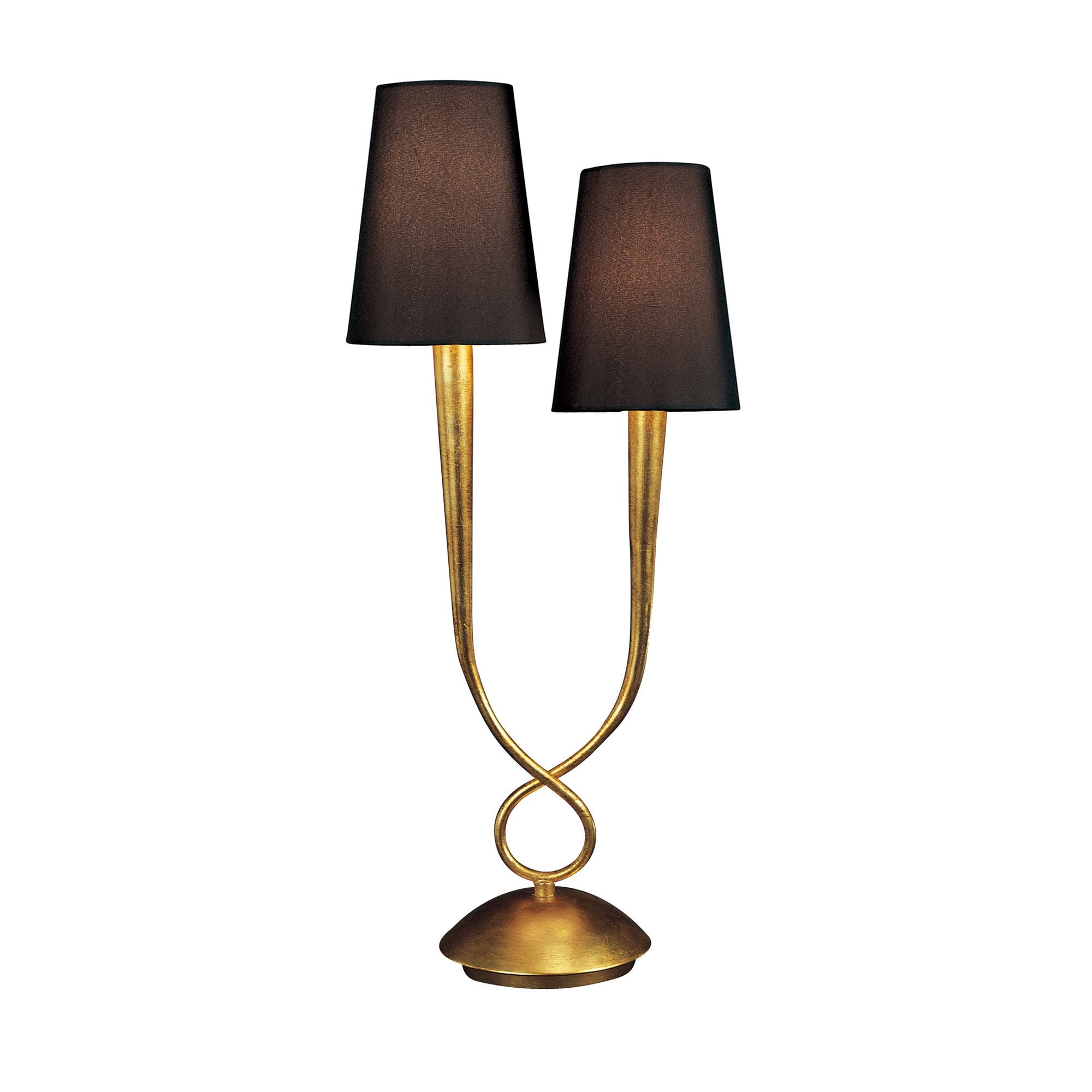 M0546/BS Paola Table Lamp 2 Light E14 Gold Painted Black Shades