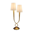 M0546 Paola Table Lamp 2 Light E14 Gold Painted Cream Shades