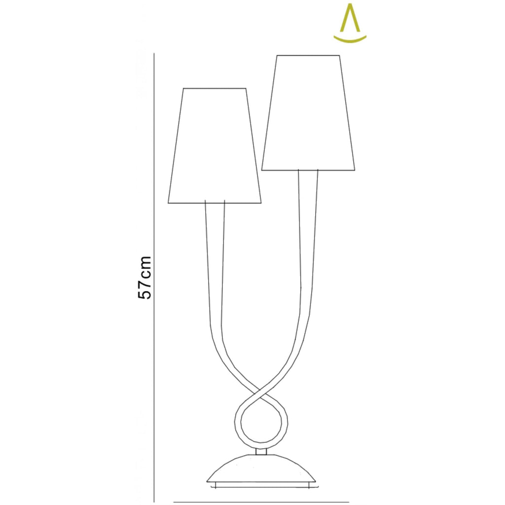 M0546 Paola Table Lamp 2 Light E14 Gold Painted Cream Shades