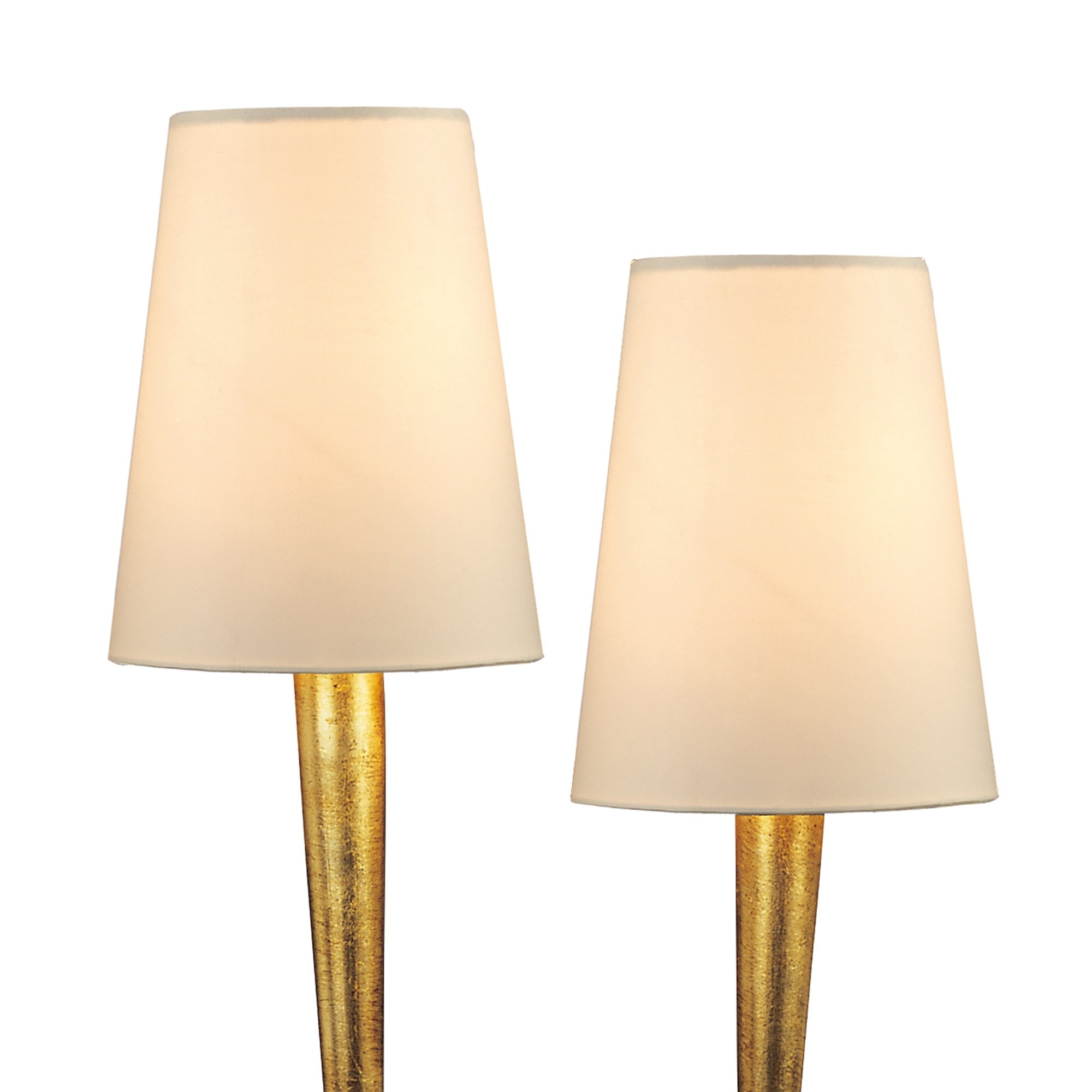 M0546 Paola Table Lamp 2 Light E14 Gold Painted Cream Shades