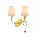 M0547/S Paola Wall Lamp Switched 2 Light E14 Gold Painted Cream Shades & Amber Glass Droplets
