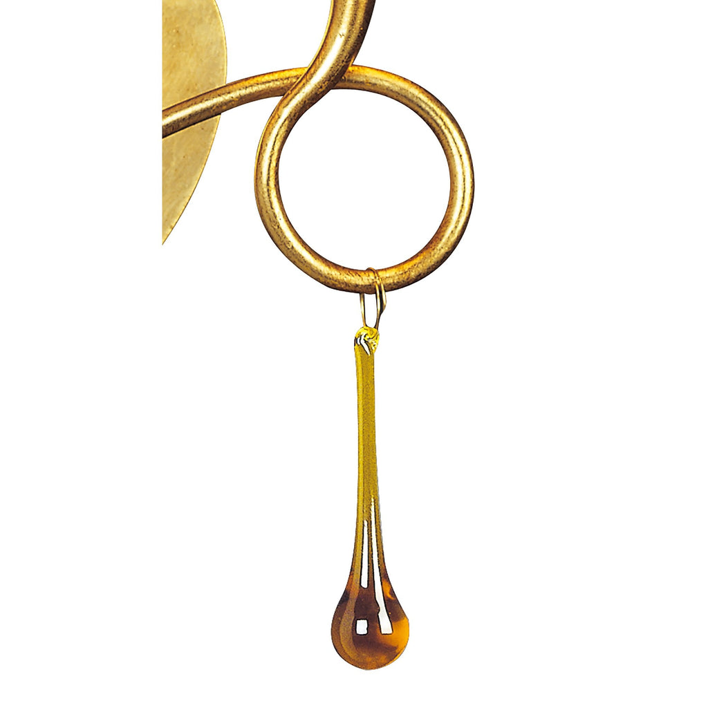 M0547/S Paola Wall Lamp Switched 2 Light E14 Gold Painted Cream Shades & Amber Glass Droplets