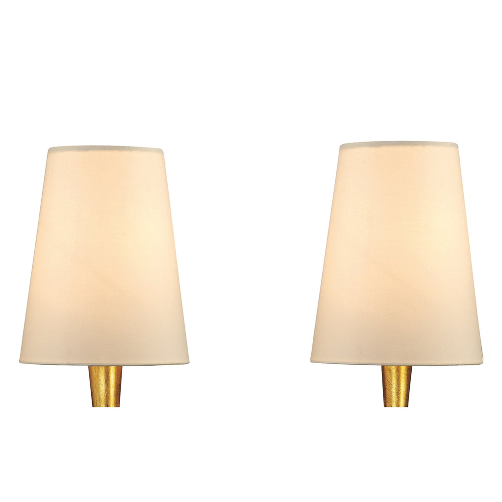 M0547/S Paola Wall Lamp Switched 2 Light E14 Gold Painted Cream Shades & Amber Glass Droplets