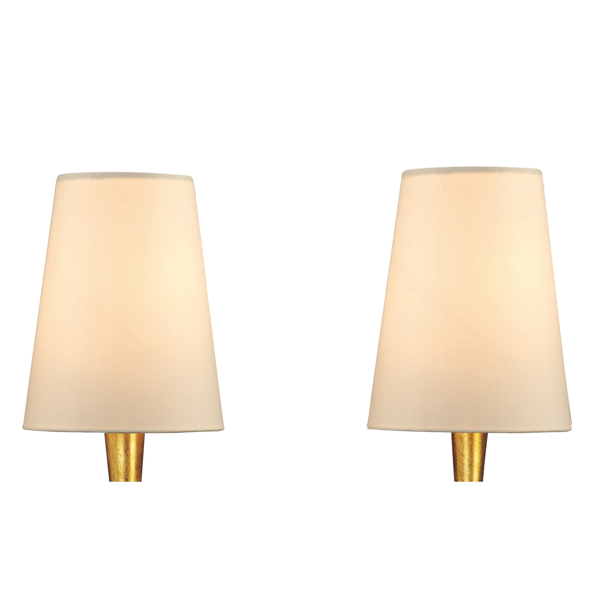 M0547/S Paola Wall Lamp Switched 2 Light E14 Gold Painted Cream Shades & Amber Glass Droplets