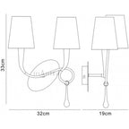 M0547 Paola Wall Lamp 2 Light E14 Gold Painted Cream Shades & Amber Glass Droplets
