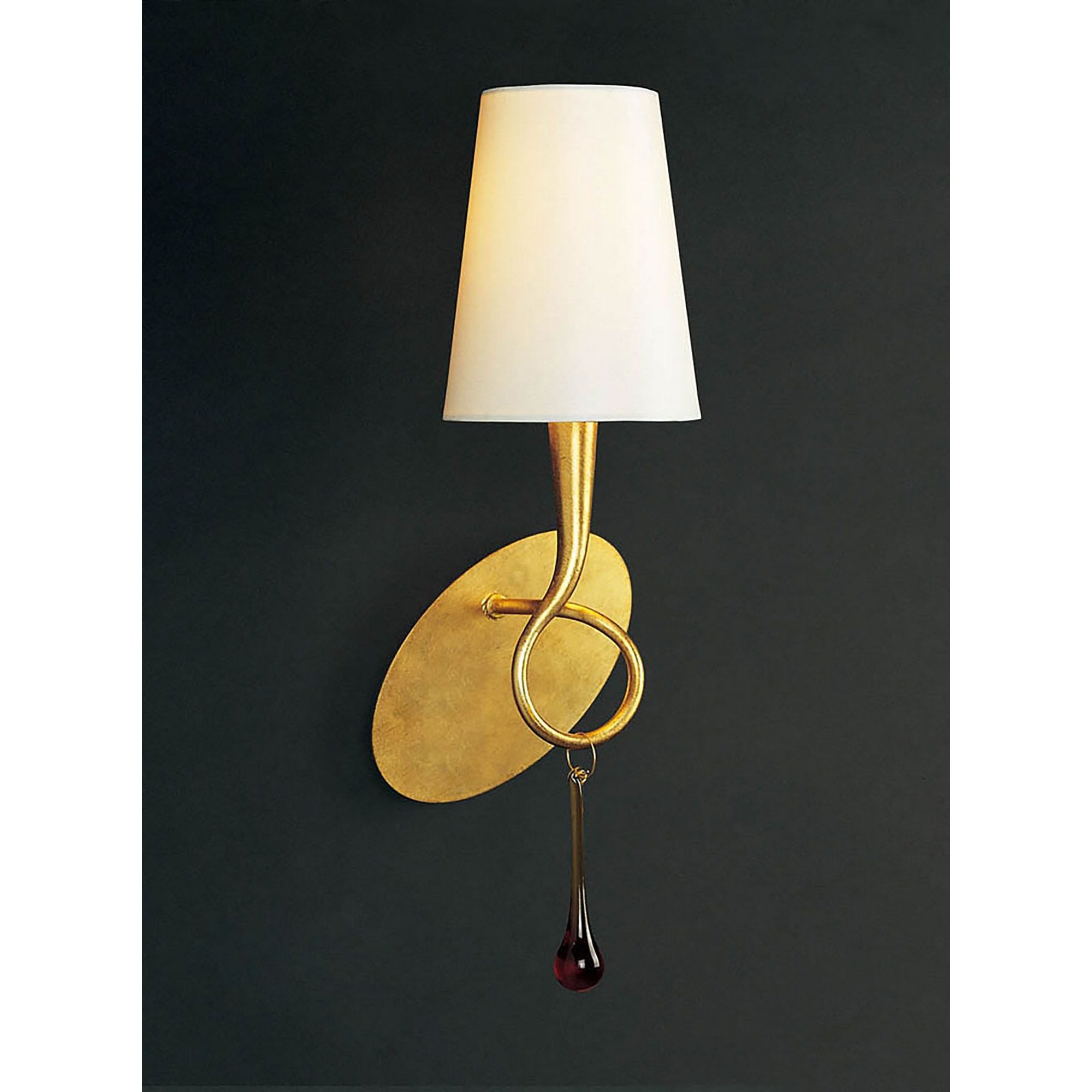 M0548/S Paola Wall Lamp Switched 1 Light E14 Gold Painted Cream Shade & Amber Glass Droplets