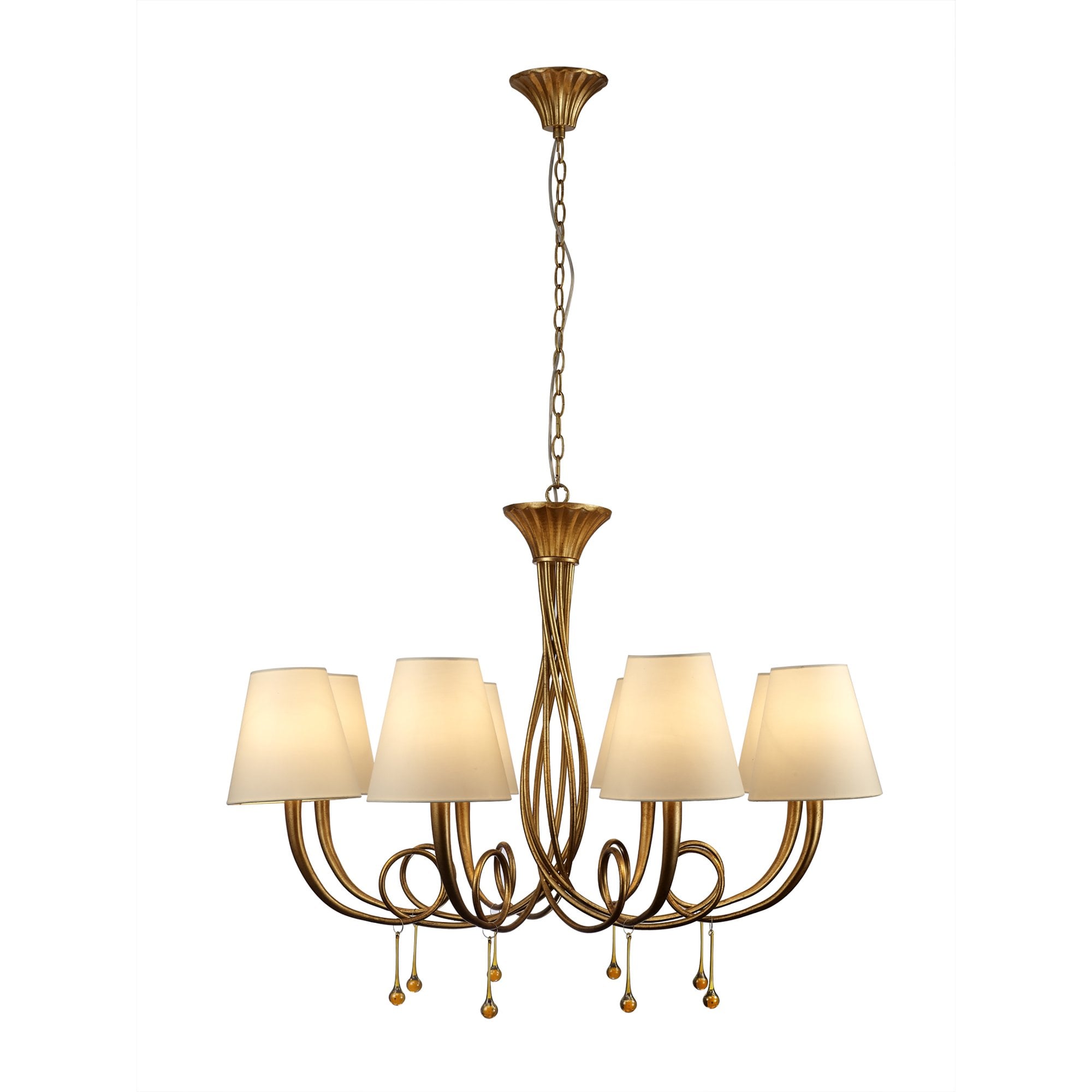 M6205 Paola Pendant 95cm Round 8 Light Gold Painting Cream Shades