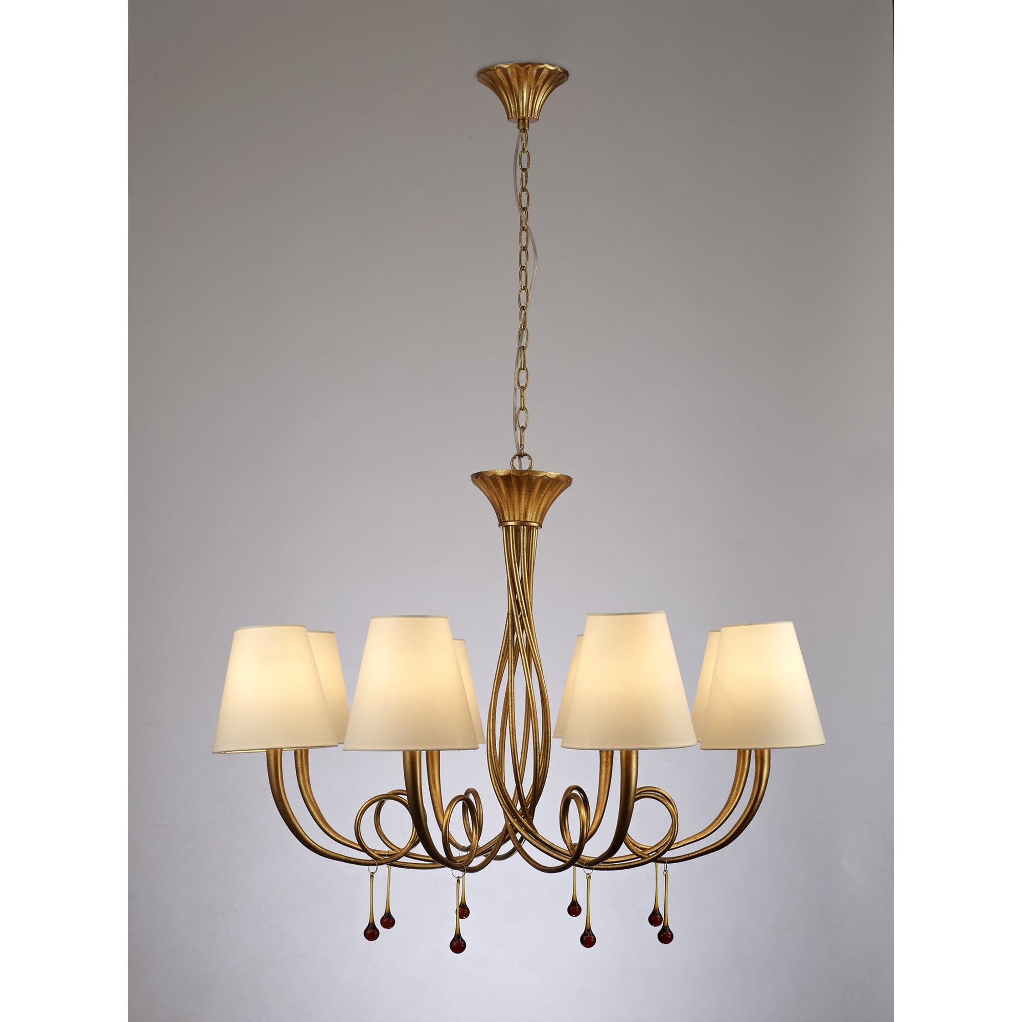 M6205 Paola Pendant 95cm Round 8 Light Gold Painting Cream Shades