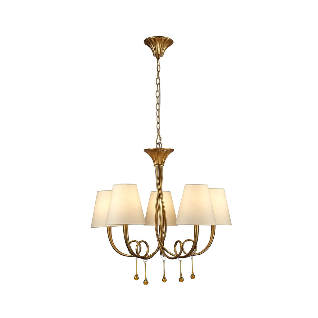 M6206 Paola Pendant 70cm Round 5 Light Gold Painting Cream Shades